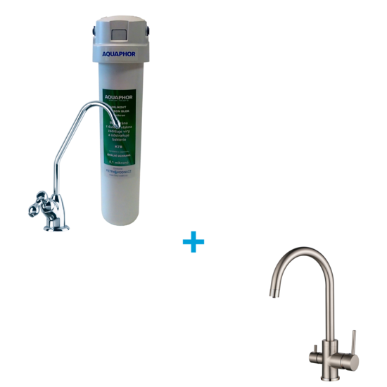 Filtr pod dřez Aquaphor Crystal SOLO B + Trojcestná baterie Aquasanita 2963-002 (broušený nikl)