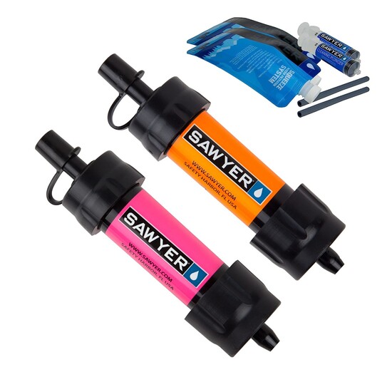 Vodní cestovní filtry Sawyer MINI, 2-Pack (oranžový a růžový)