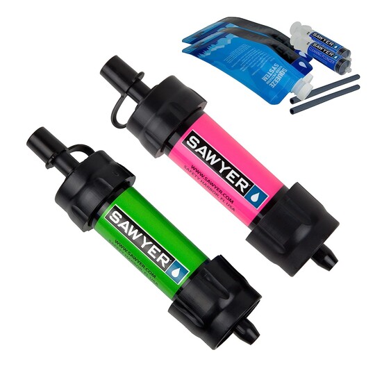 Vodní cestovní filtry Sawyer MINI, 2-Pack (zelený a růžový)