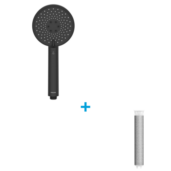 Filtrační sprchová hlavice Philips AWP1516BK (černá) + 3 ks náhradních patron Philips ASH138