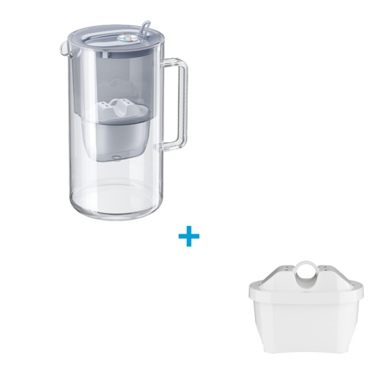 Skleněná konvice Aquaphor Glass (šedá) + vložka Aquaphor MAXFOR+ (B100-25), 9 kusů