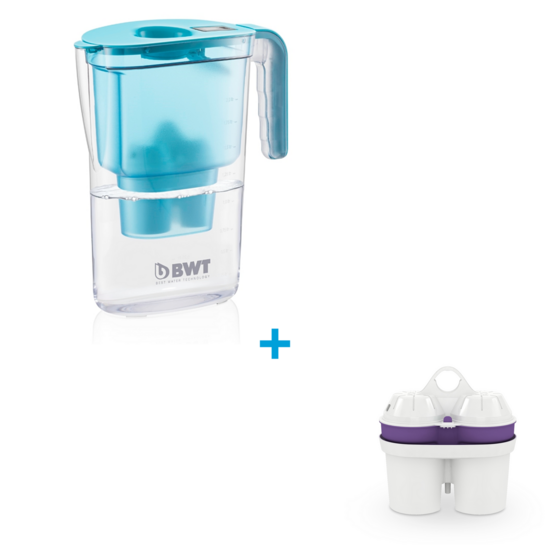 Konvice BWT Vida (modrá), vč. 3 kusů náhradních filtrů + vložka BWT Alkalická voda, 12 ks